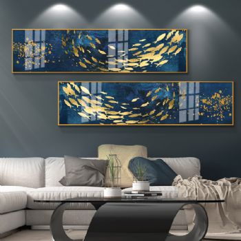 游鱼卧室床头装饰画晶瓷画现代轻奢沙发背景墙壁画大气客厅装饰画