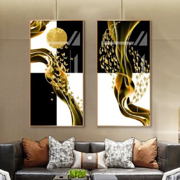 晶瓷画玄关装饰画现代简约竖版挂画走廊过道壁画进门墙画轻奢大气