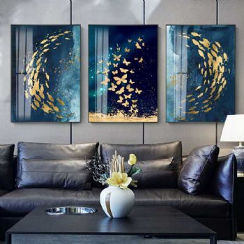 抽象沙发背景墙装饰画轻奢晶瓷画客厅现代简约三联画入户玄关挂画