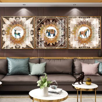 现代轻奢挂画客厅晶瓷画美式沙发背景墙装饰画北欧简约抽象餐厅画