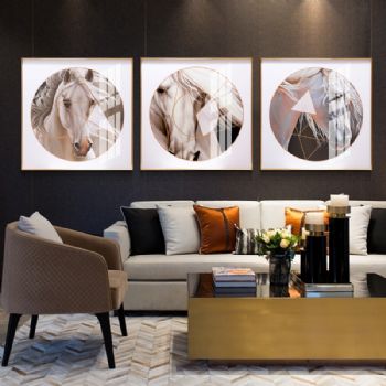 现代简约几何图形客厅装饰画壁画餐厅装饰画玄关挂画晶瓷画 骏马
