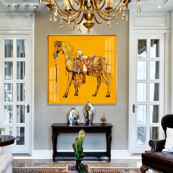 晶瓷画现代装饰画轻奢欧式客厅油画卧室床头画大气餐厅玄关富贵马挂画