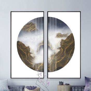 适合中国人客厅的挂画晶瓷画新中式大气过道挂画轻奢时尚简约竖壁画客厅玄关长条装饰画