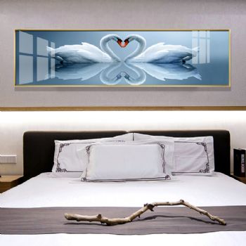 双天鹅爱心卧室挂画晶瓷画轻奢现代简约卧室床头画沙发背景墙风景画装饰画
