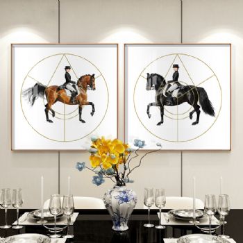 骑士系列高档轻奢晶瓷画装饰画铝合金框现代简约客厅样板房抽象玄关走廊挂画