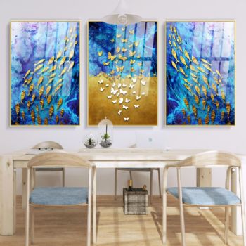 晶瓷画餐厅挂画铝合金边框客厅装饰画三联北欧风格简约抽象