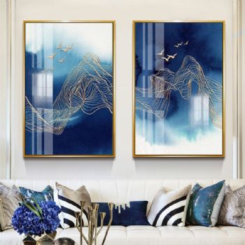 客厅装饰画山水新中式晶瓷画沙发背景墙壁画玄关过道大气轻奢挂画