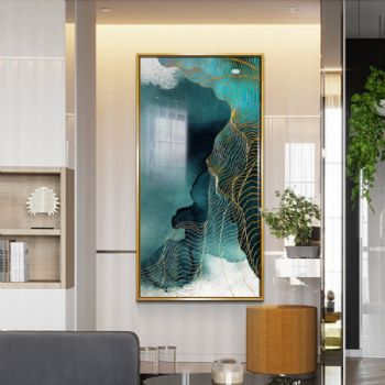 金线绿意晶瓷画客厅装饰画轻奢现代壁挂画北欧玄关背景墙水晶画