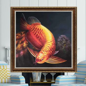 手绘精品油画金龙鱼 龙鱼是中华传统招财之物 它能为你的事业招财进宝