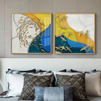 追随系列三抽象客厅装饰画北欧沙发背景墙画现代轻奢金泊玄关晶瓷画