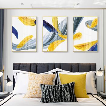 艺术羽毛现代抽象沙发背景墙壁画客厅装饰画墙画简约大气三联轻奢晶瓷画