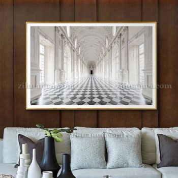 建筑简欧客厅装饰画现代轻奢玄关走廊尽头晶瓷画通往教堂之路