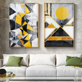 现代简约装饰画几何钱印记系列C轻奢风客厅沙发背景玄关挂画晶瓷画