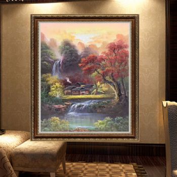中式山水油画 手绘油画  适合客厅酒店挂画 高品质油画风景 美景油画欣赏 风景油画