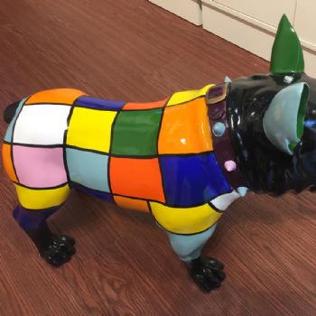 最新款多彩斗牛犬摆件树脂雕塑摆件中式摆件精品手工雕塑办公室客厅装饰品