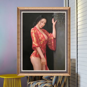 柔情似水 纯手绘油画 精品人物油画 美女人体油画 艺术美 会所挂画 别墅挂画