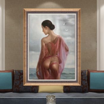 女人与海 纯手绘油画  精品人物油画 美女人体裸体画 艺术美 人体油画 别墅挂画