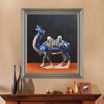 中式油画手绘陶瓷骆驼 唐三彩骆驼 啸天驼 家居装饰挂画 镇宅转运旺财
