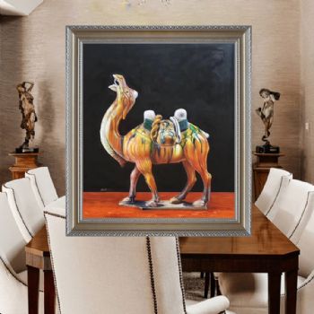 写实中式油画手绘陶瓷骆驼 唐三彩 家居装饰挂画 镇宅转运旺财  办公室挂画
