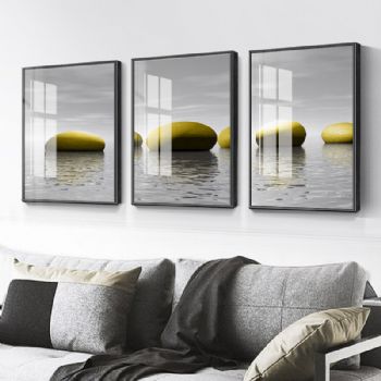 简约客厅现代装饰画大气高档北欧挂画沙发背景三联画壁画石来运转黄金山脉