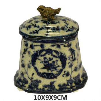 欧式美式牙签盒古典风格陶瓷配铜彩绘花草图案工艺品