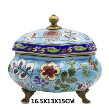 装饰盖盒欧式美式古典风格陶瓷配铜摆件工艺品