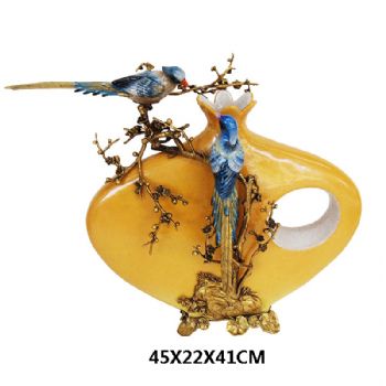 季节花插欧式美式古典风格陶瓷配铜彩绘花草图案纯铜镂空装饰花瓶花插摆件