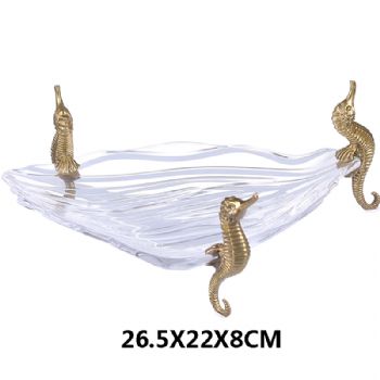 欧式家居装饰品创意水晶果盘配铜摆设客厅茶几摆件乔迁新居礼品