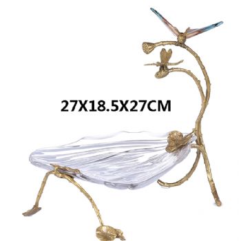 家居装饰品创意水晶果盘配铜摆设欧式客厅茶几摆件乔迁新居礼品