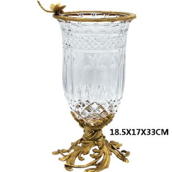 水晶花插家居装饰品欧式客厅茶几摆件水晶配铜