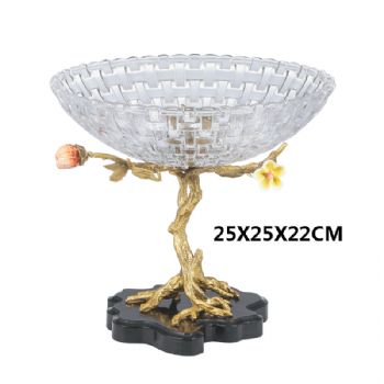 家居装饰品水晶果盆水晶配铜摆设欧式客厅茶几摆件