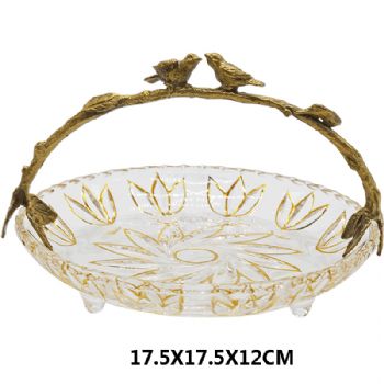 摆件乔迁新居礼品水晶小提篮水晶配铜摆设家居装饰品创意水晶