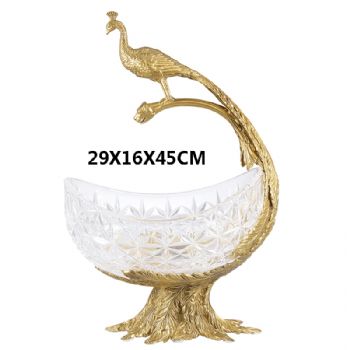 家居装饰品鹿拉车酒架水晶果盘水晶配铜摆设欧式客厅茶几摆件