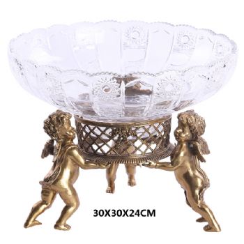 天使果盘新欧式创意水晶果盘工艺 纯铜底座家居托盘软装桌面摆件搭配
