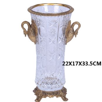 欧式复古透明水晶镶铜天使装饰花瓶美式宫廷别墅家居客厅花插摆件