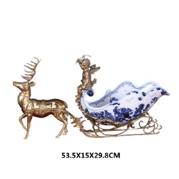 欧式创意纯铜鹿拉车红酒架工艺品高档会所客厅酒柜餐桌装饰摆件