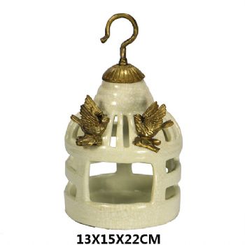 鸟笼摆件欧式流苏装饰陶瓷配铜工艺品