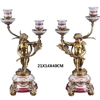 装饰烛台美式创意纯铜蜡烛杯高脚烛台工艺品陶瓷彩绘家居餐厅玄关软装摆件