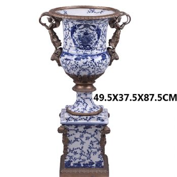 花瓶欧式软装花瓶陶瓷配铜创意彩绘花插家居饰品客厅样板房桌面摆件