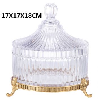 欧式水晶玻璃镶铜玻璃盖盒水晶烟灰缸摆件家居软装饰品客厅茶几餐桌摆设
