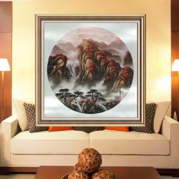 山川聚宝盆风水画 实力派画家 手绘油画 刀画 山水油画  家庭挂画 油画风景 酒店挂画