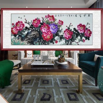 中国国画花鸟画手绘原创牡丹画国画名家手绘作品实木框