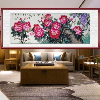 小六尺国画牡丹花鸟画写意花鸟画国画名家手绘原创实木框