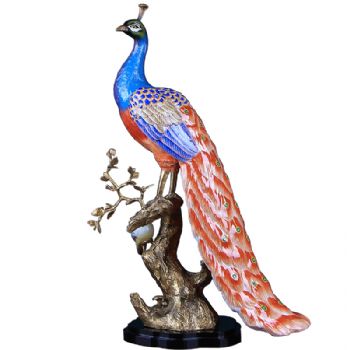 孔雀摆件欧美式创意陶瓷镶铜家居客厅样板房玄关软装摆设乔迁礼品