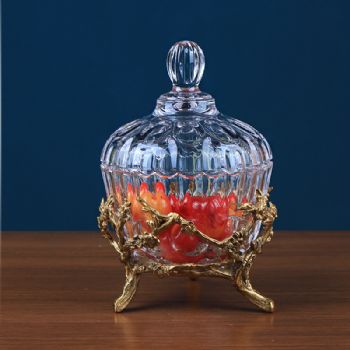 欧式水晶玻璃镶铜糖果罐储物罐摆件家居软装饰品客厅茶几餐桌摆设