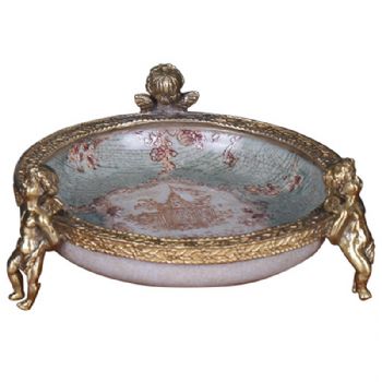 欧式创意烟灰缸陶瓷配铜工艺品复古家居软装饰品客厅茶几烟碟摆件