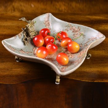 欧式陶瓷镶铜瓜子干果碟 家居水果盘摆件创意客厅桌面软装工艺品