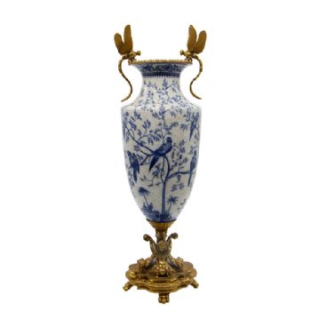 欧式高身装饰花瓶 陶瓷蜻蜓铜花插工艺品家居软装花艺装饰摆件