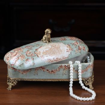 陶瓷配铜创意艺术饰品盒 美式首饰盒家居饰品彩绘瓷器桌面摆件