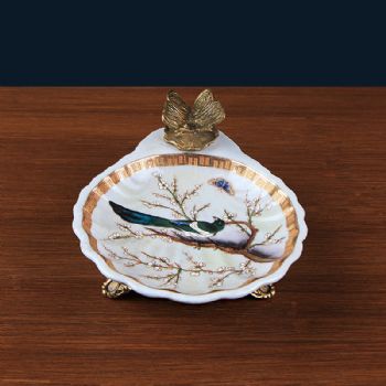 美式创意陶瓷配铜工艺品浴室肥皂碟摆件 家居软装手绘装饰品摆设